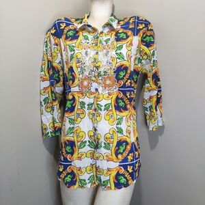Antica Santoria by Giancomo Cirque Blouse sz L Colorful Sequined Floral Cotton